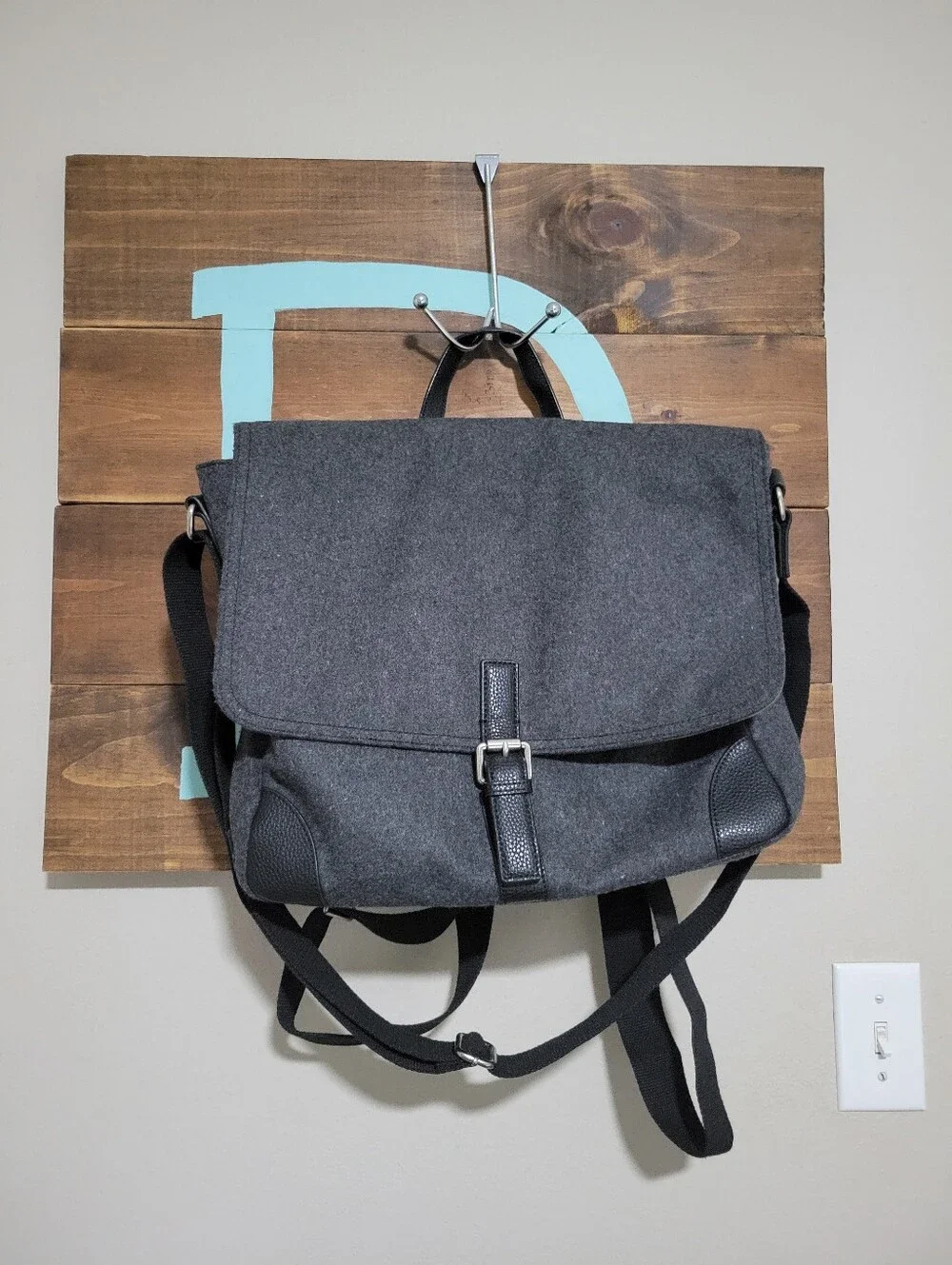 Pottery Barn Grey Wool Blend Unisex Messenger Bag/backpack/travel Bag